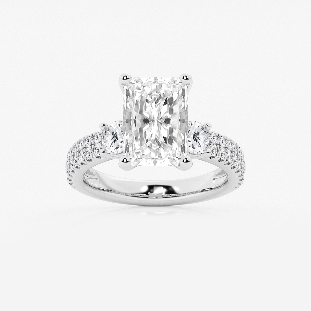 5 ctw Radiant Lab Grown Diamond Engagement Ring with Double Row Side Accents