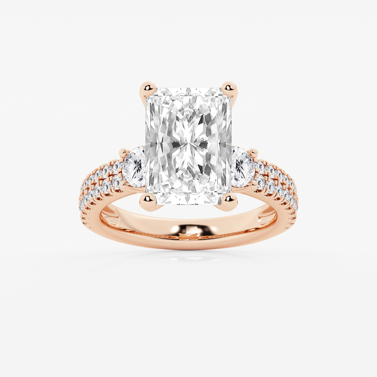 6 ctw Radiant Lab Grown Diamond Engagement Ring with Double Row Side Accents