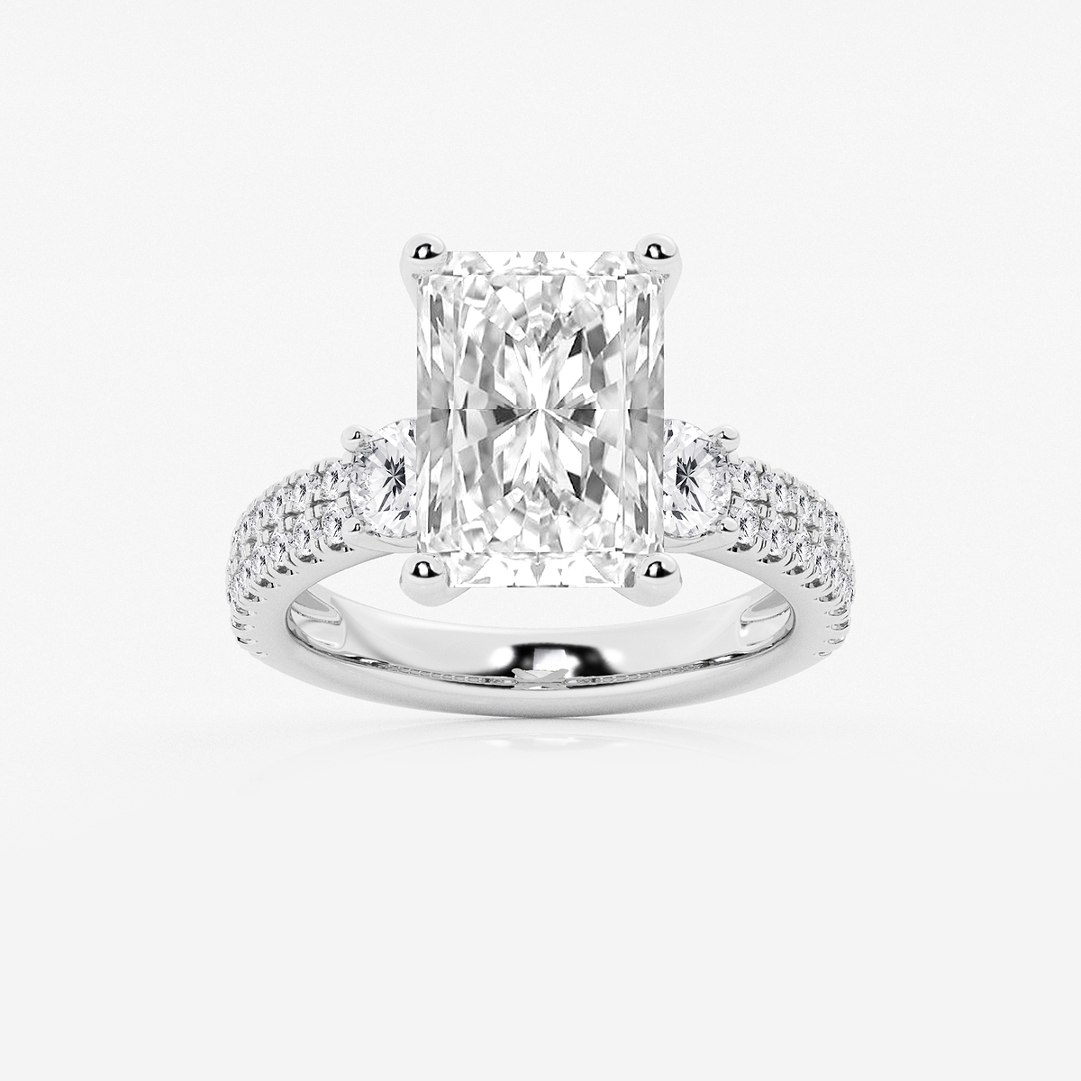 6 ctw Radiant Lab Grown Diamond Engagement Ring with Double Row Side Accents