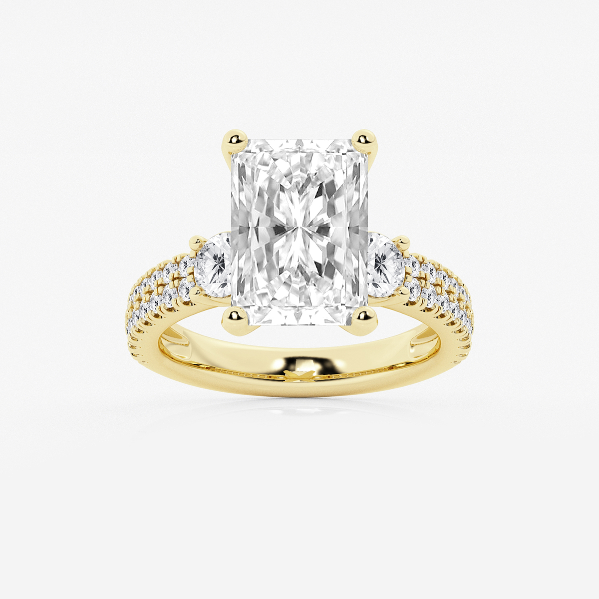 6 ctw Radiant Lab Grown Diamond Engagement Ring with Double Row Side Accents