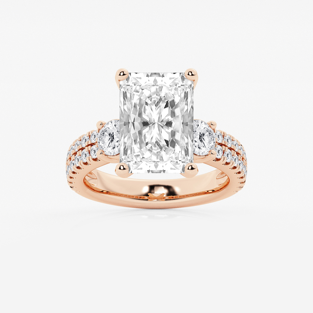 7 ctw Radiant Lab Grown Diamond Engagement Ring with Double Row Side Accents