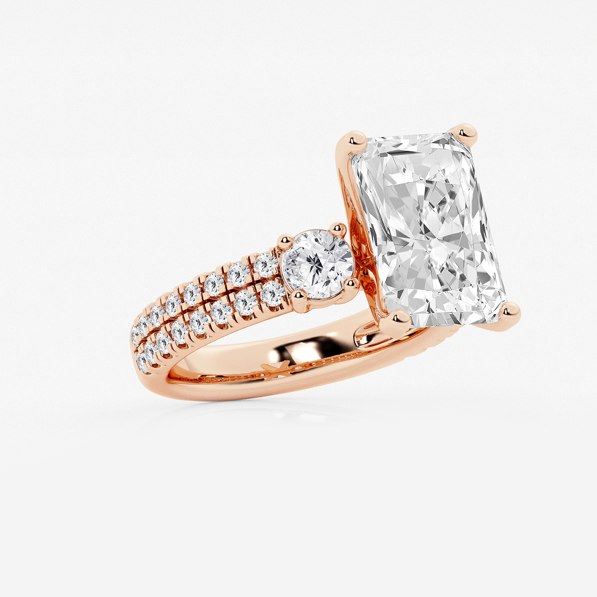 Additional Image 1 for  7 ctw Radiant Lab Grown Diamond Engagement Ring with Double Row Side Accents