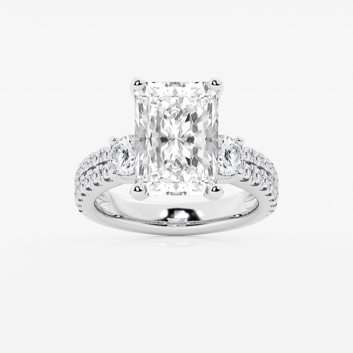 7 ctw Radiant Lab Grown Diamond Engagement Ring with Double Row Side Accents