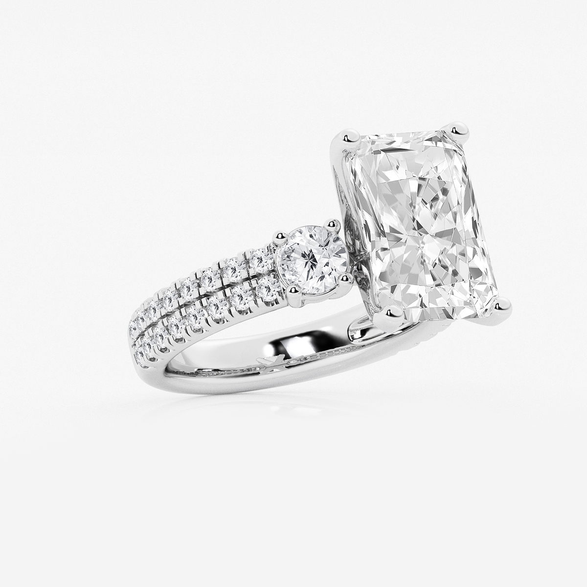 Additional Image 1 for  7 ctw Radiant Lab Grown Diamond Engagement Ring with Double Row Side Accents
