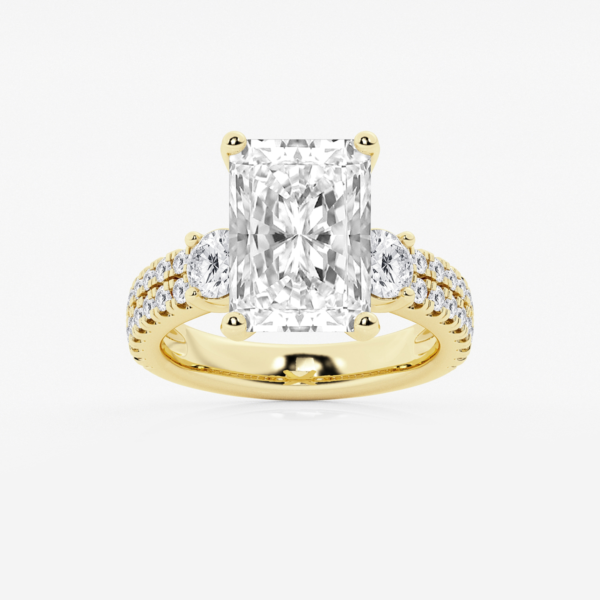 7 ctw Radiant Lab Grown Diamond Engagement Ring with Double Row Side Accents