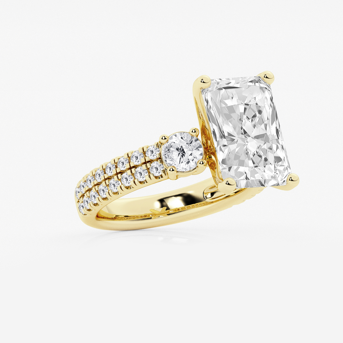 Additional Image 1 for  7 ctw Radiant Lab Grown Diamond Engagement Ring with Double Row Side Accents