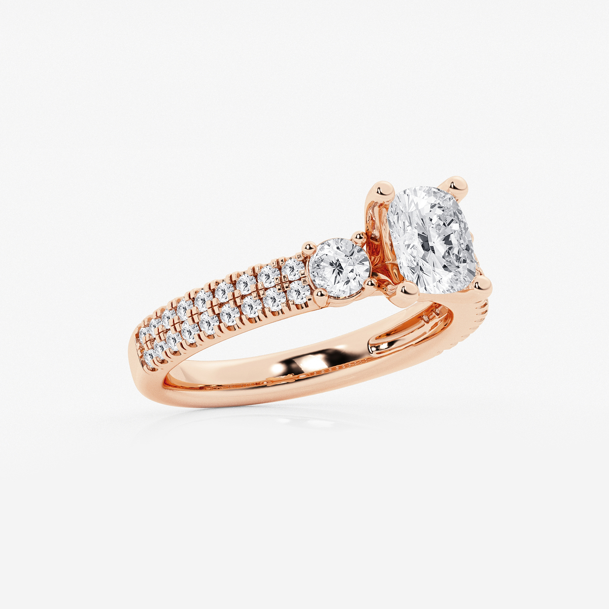 Additional Image 1 for  1 3/4 ctw Elongated Cushion Lab Grown Diamond Engagement Ring with Double Row Side Accents