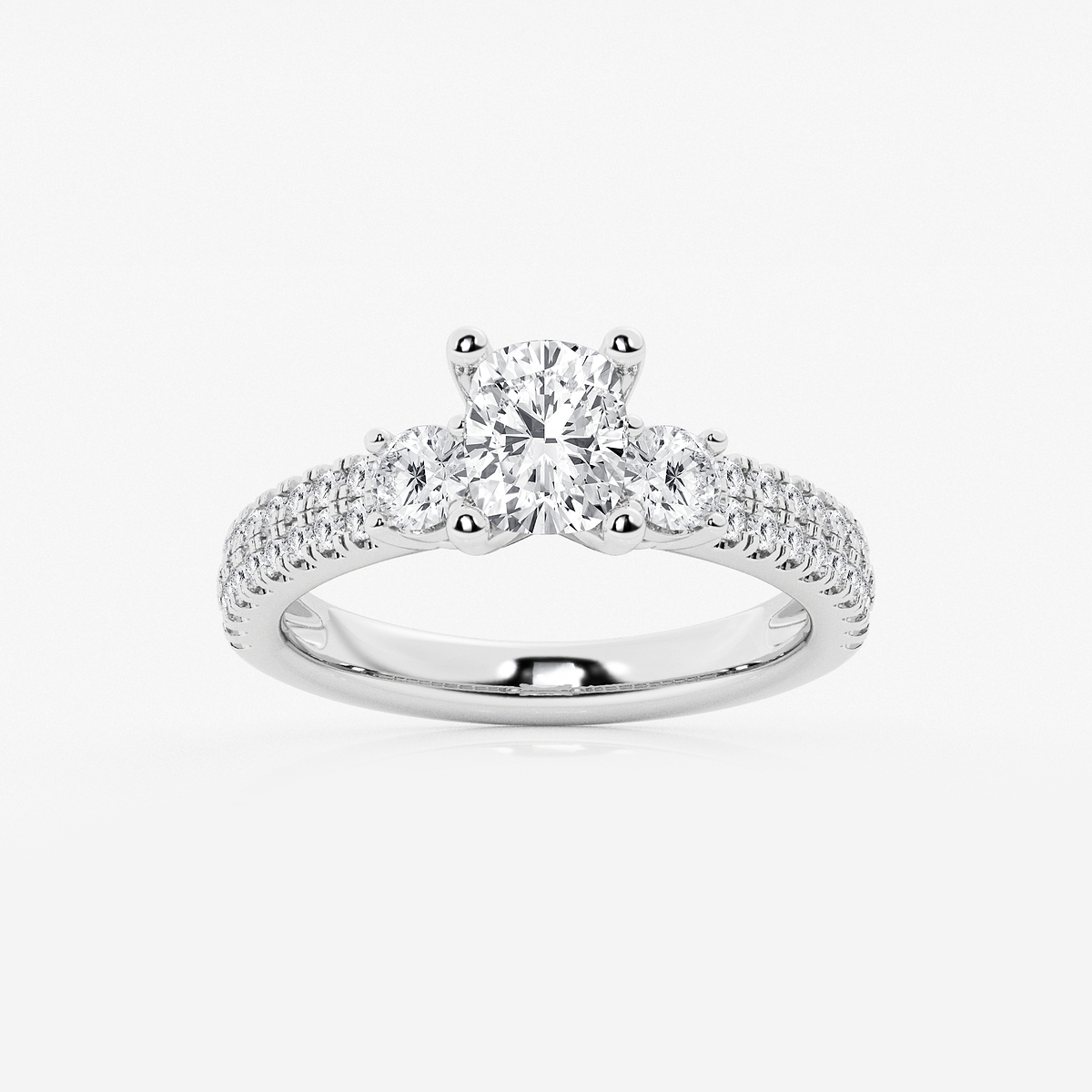 1 3/4 ctw Elongated Cushion Lab Grown Diamond Engagement Ring with Double Row Side Accents