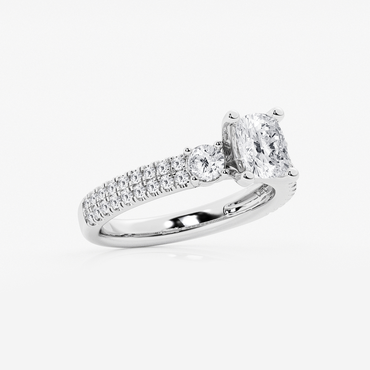 Additional Image 1 for  1 3/4 ctw Elongated Cushion Lab Grown Diamond Engagement Ring with Double Row Side Accents