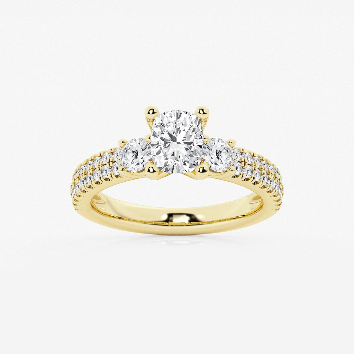 1 3/4 ctw Elongated Cushion Lab Grown Diamond Engagement Ring with Double Row Side Accents