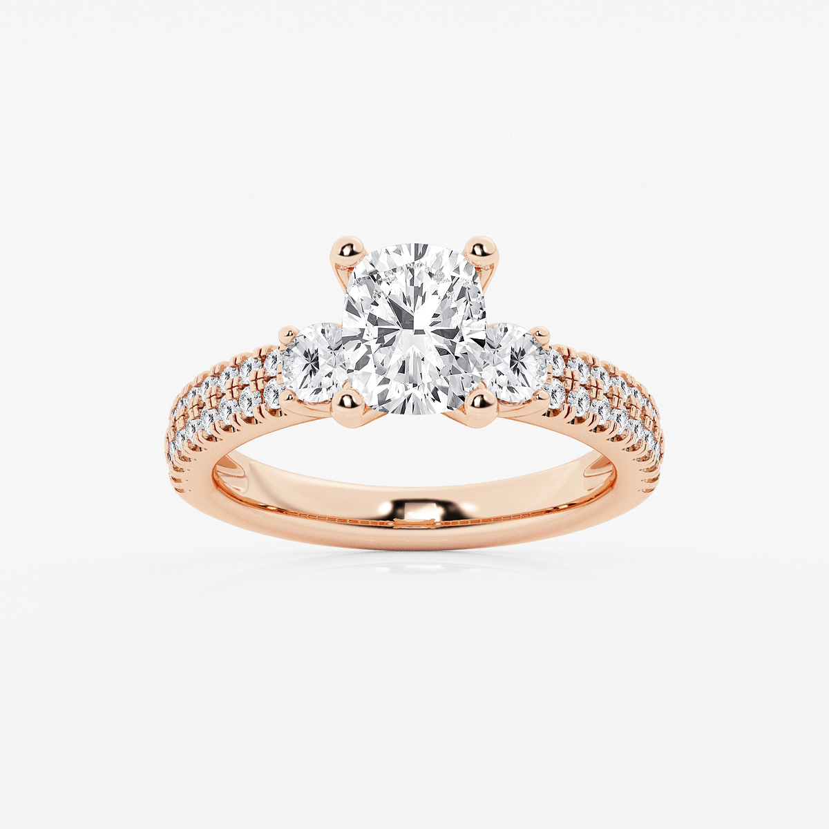 3 ctw Elongated Cushion Lab Grown Diamond Engagement Ring with Double Row Side Accents