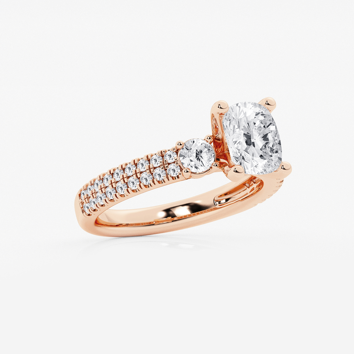 Additional Image 1 for  3 ctw Elongated Cushion Lab Grown Diamond Engagement Ring with Double Row Side Accents