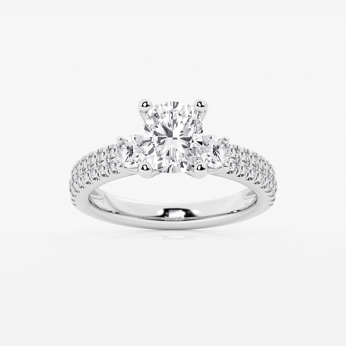 3 ctw Elongated Cushion Lab Grown Diamond Engagement Ring with Double Row Side Accents