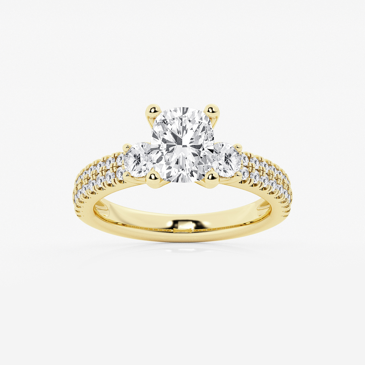 3 ctw Elongated Cushion Lab Grown Diamond Engagement Ring with Double Row Side Accents