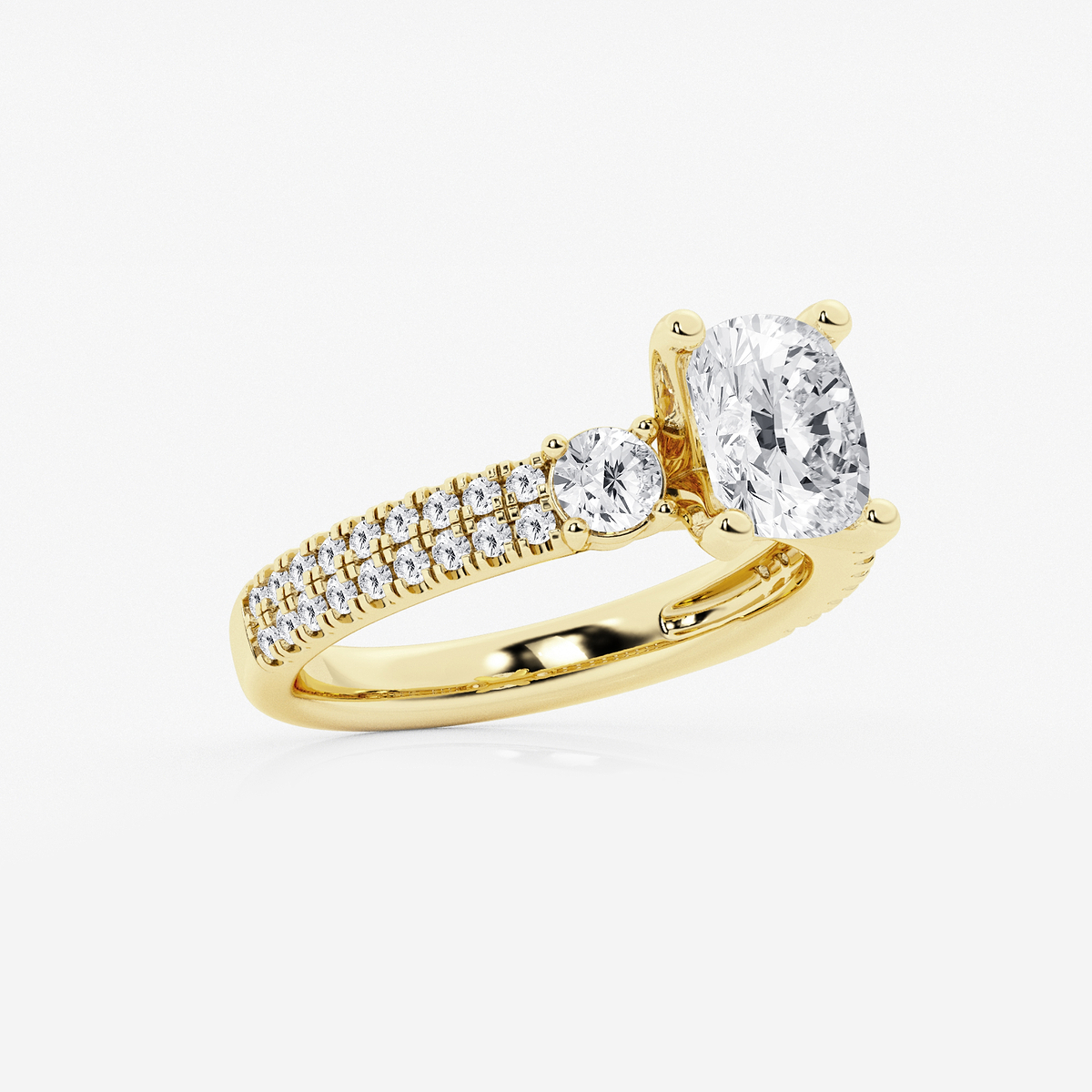 Additional Image 1 for  3 ctw Elongated Cushion Lab Grown Diamond Engagement Ring with Double Row Side Accents