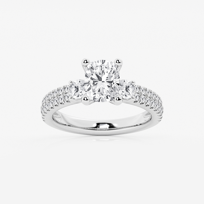 Marbella - 2 1/4 ctw Elongated Cushion Lab Grown Diamond Engagement Ring with Double Row Side Accents