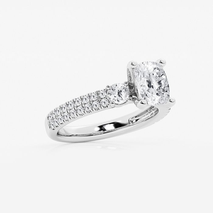 Marbella - 2 1/4 ctw Elongated Cushion Lab Grown Diamond Engagement Ring with Double Row Side Accents