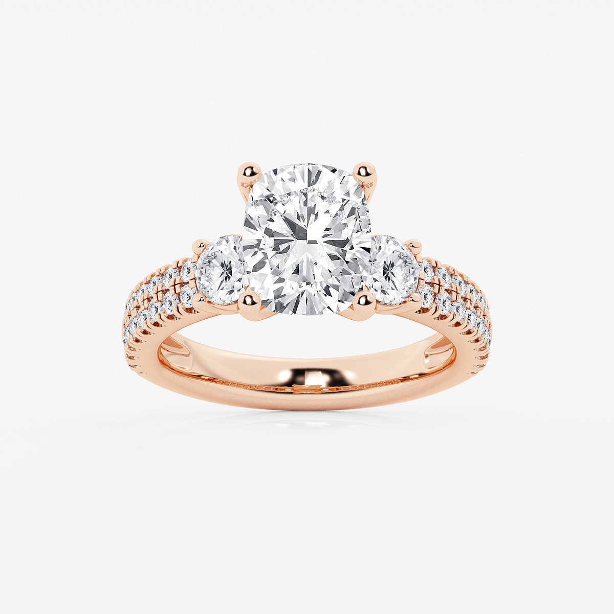 4 ctw Elongated Cushion Lab Grown Diamond Engagement Ring with Double Row Side Accents