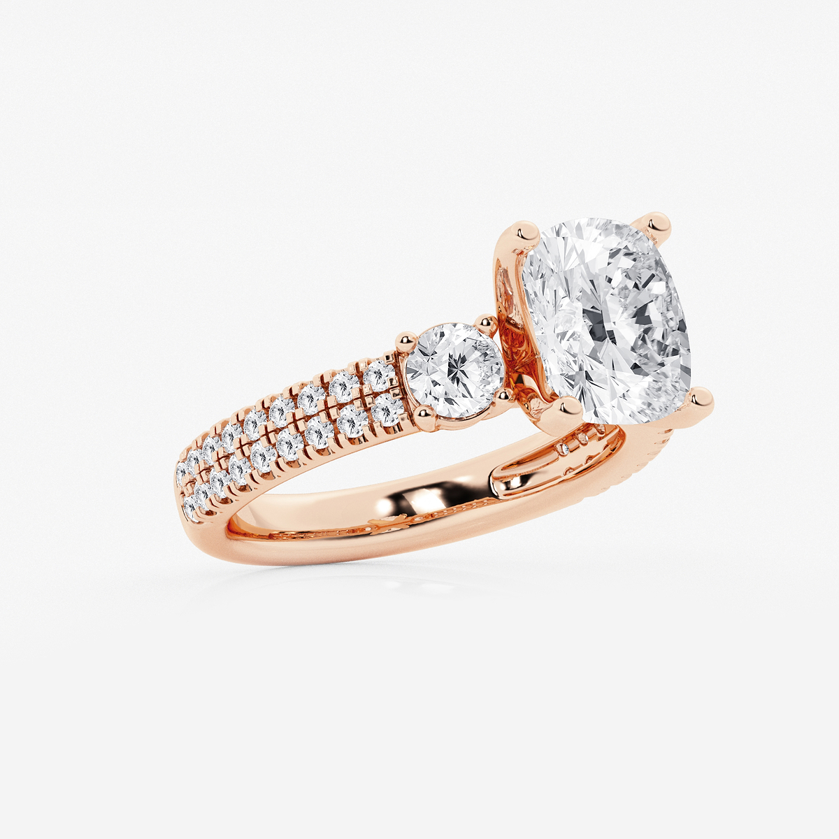 Additional Image 1 for  4 ctw Elongated Cushion Lab Grown Diamond Engagement Ring with Double Row Side Accents