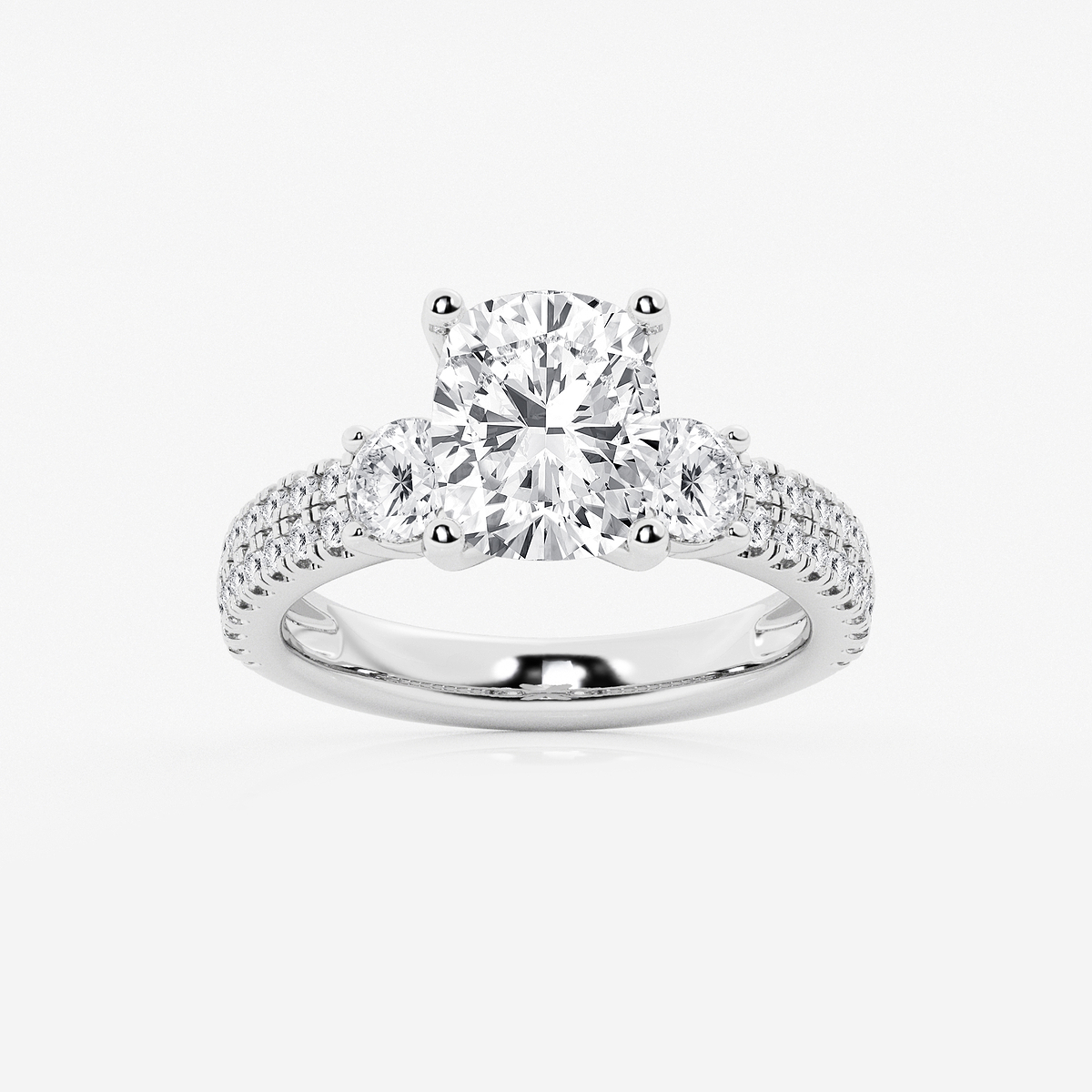 4 ctw Elongated Cushion Lab Grown Diamond Engagement Ring with Double Row Side Accents