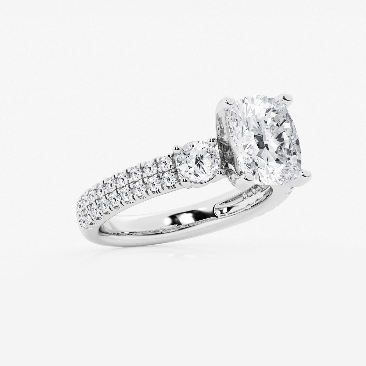 Additional Image 1 for  4 ctw Elongated Cushion Lab Grown Diamond Engagement Ring with Double Row Side Accents