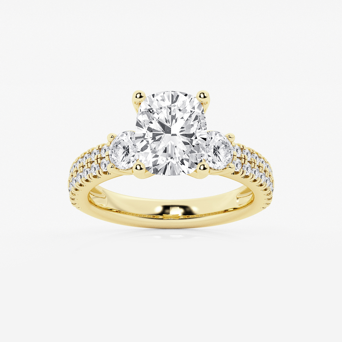4 ctw Elongated Cushion Lab Grown Diamond Engagement Ring with Double Row Side Accents