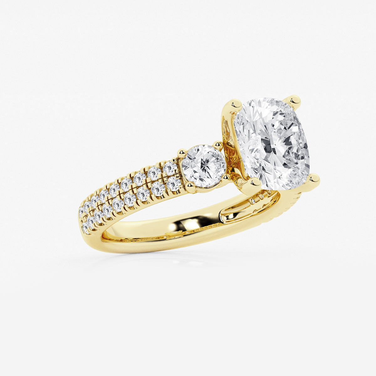 Additional Image 1 for  4 ctw Elongated Cushion Lab Grown Diamond Engagement Ring with Double Row Side Accents