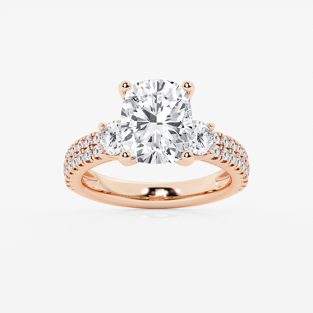 4 1/2 ctw Elongated Cushion Lab Grown Diamond Engagement Ring with Double Row Side Accents