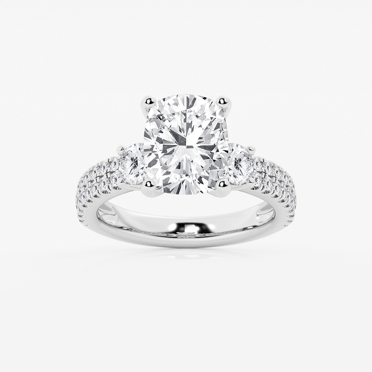 4 1/2 ctw Elongated Cushion Lab Grown Diamond Engagement Ring with Double Row Side Accents