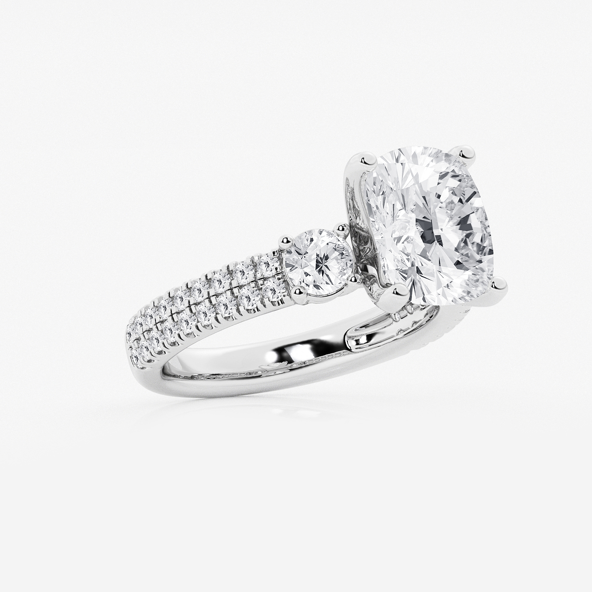 Additional Image 1 for  4 1/2 ctw Elongated Cushion Lab Grown Diamond Engagement Ring with Double Row Side Accents