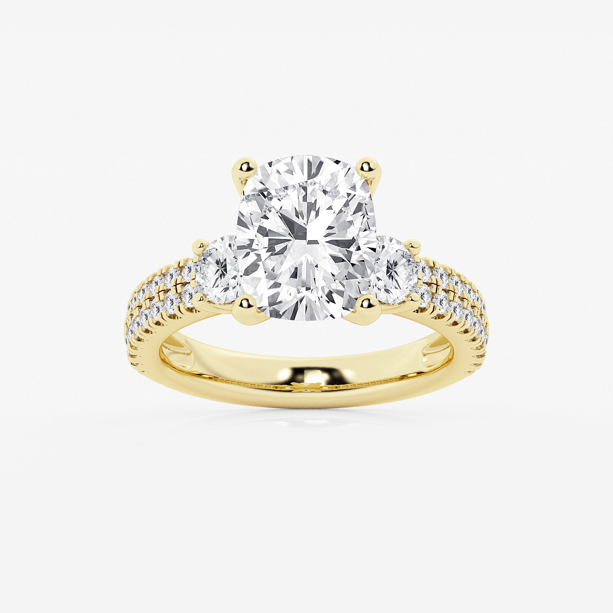 4 1/2 ctw Elongated Cushion Lab Grown Diamond Engagement Ring with Double Row Side Accents