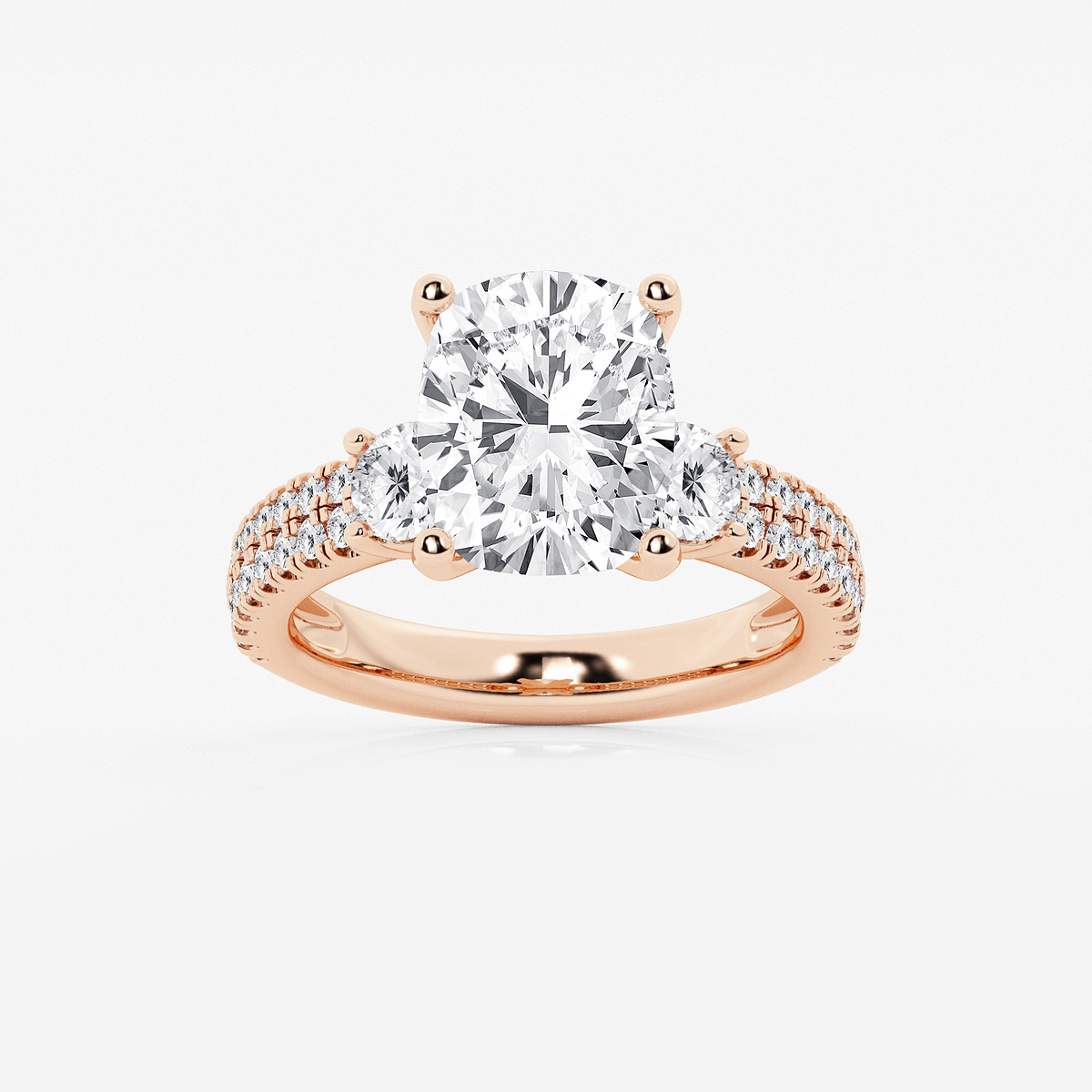 5 ctw Elongated Cushion Lab Grown Diamond Engagement Ring with Double Row Side Accents
