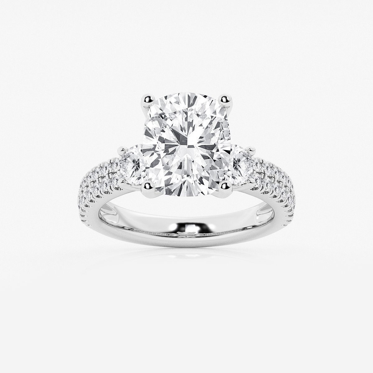 5 ctw Elongated Cushion Lab Grown Diamond Engagement Ring with Double Row Side Accents