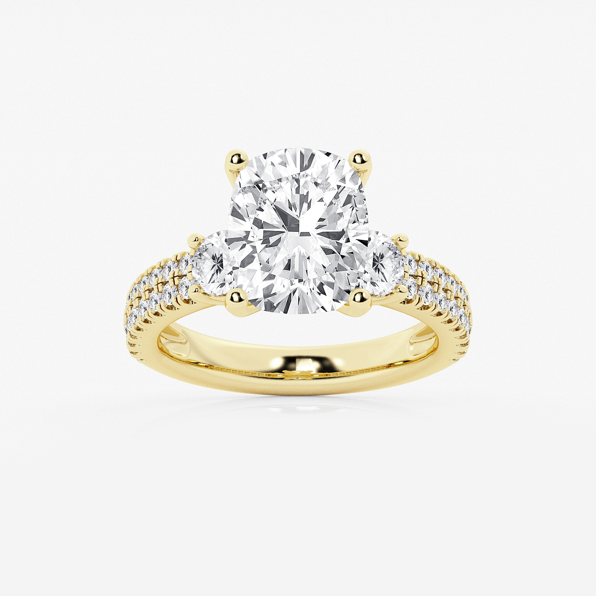 5 ctw Elongated Cushion Lab Grown Diamond Engagement Ring with Double Row Side Accents