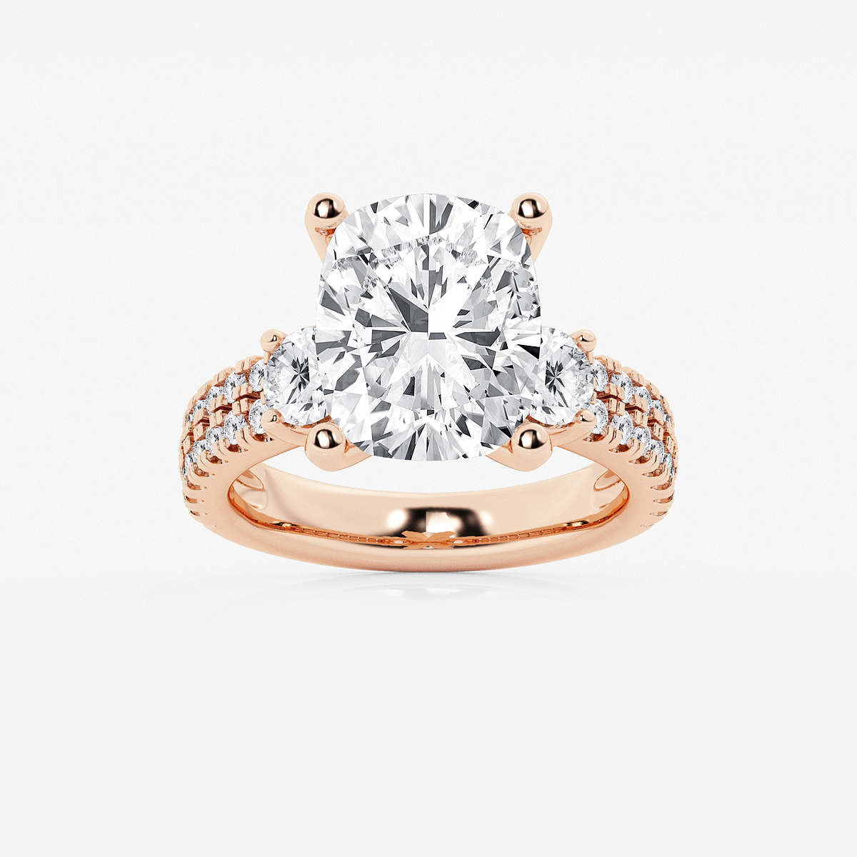 6 ctw Elongated Cushion Lab Grown Diamond Engagement Ring with Double Row Side Accents
