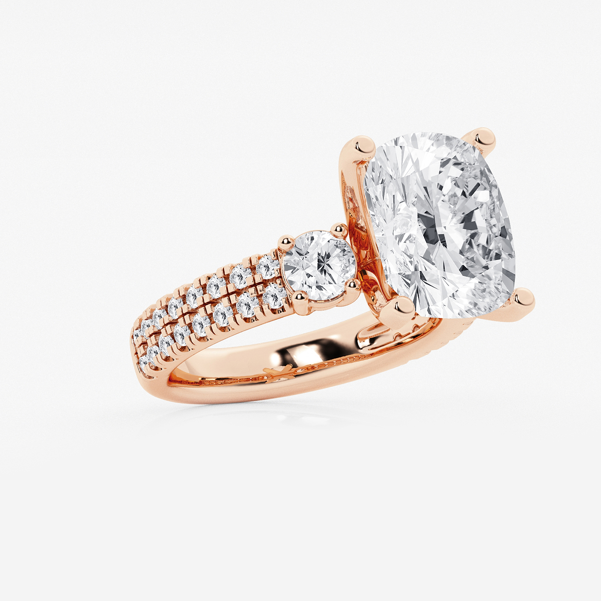 Additional Image 1 for  6 ctw Elongated Cushion Lab Grown Diamond Engagement Ring with Double Row Side Accents