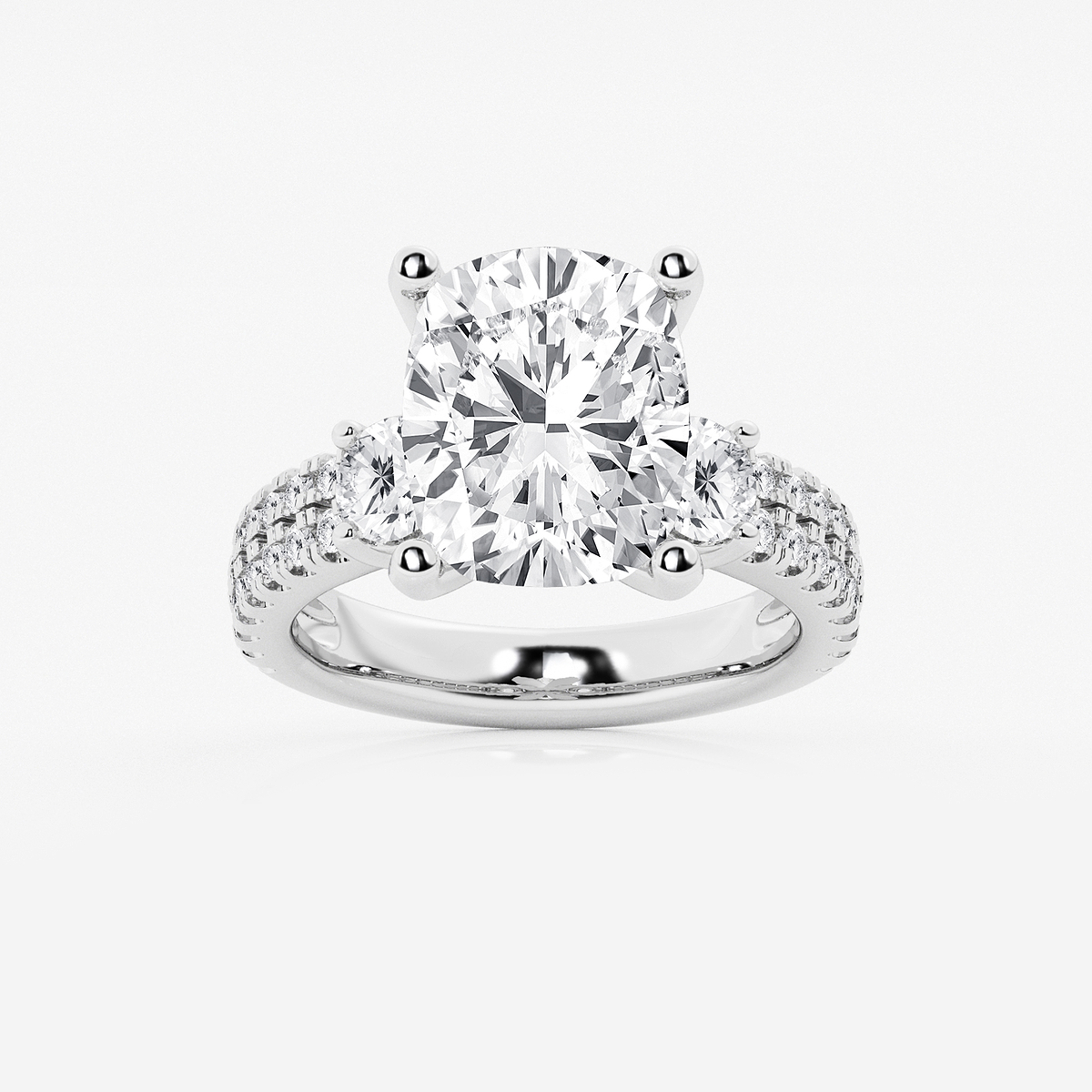7 ctw Elongated Cushion Lab Grown Diamond Engagement Ring with Double Row Side Accents