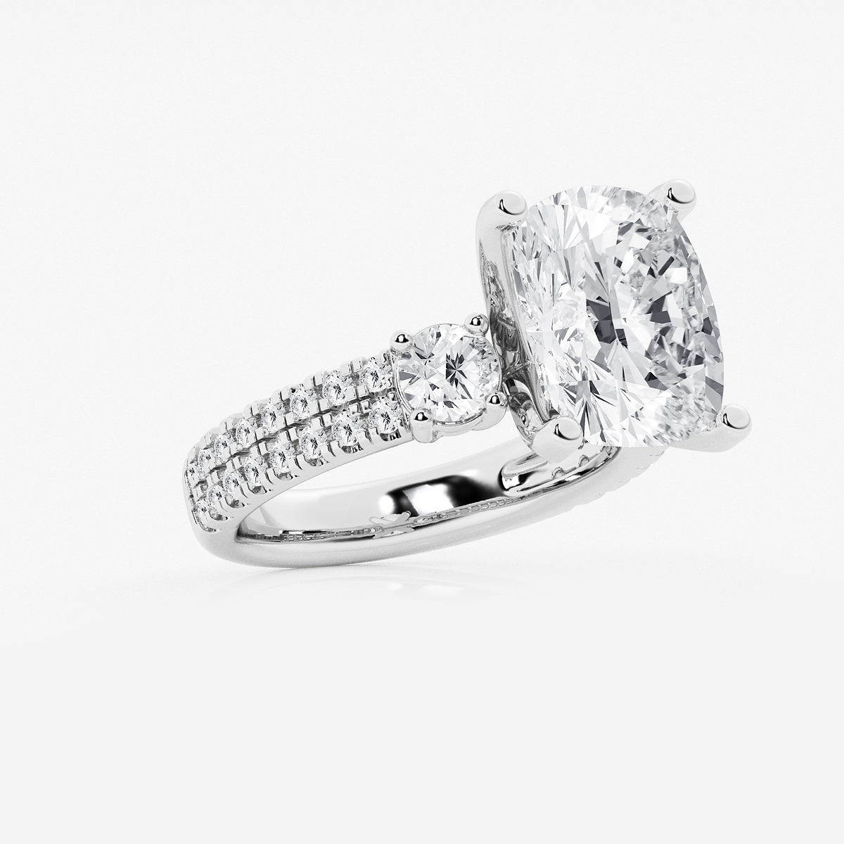 Additional Image 1 for  7 ctw Elongated Cushion Lab Grown Diamond Engagement Ring with Double Row Side Accents
