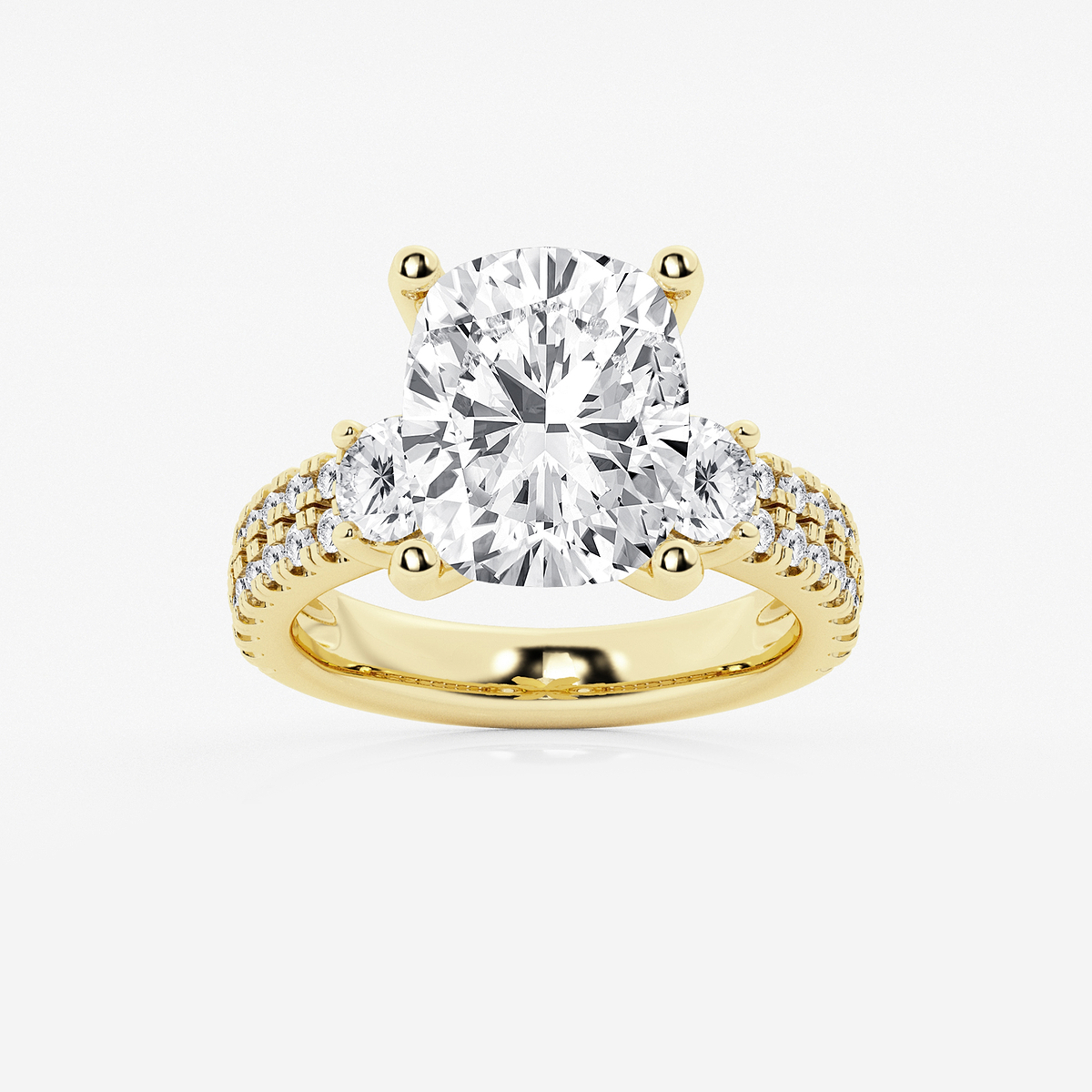 7 ctw Elongated Cushion Lab Grown Diamond Engagement Ring with Double Row Side Accents