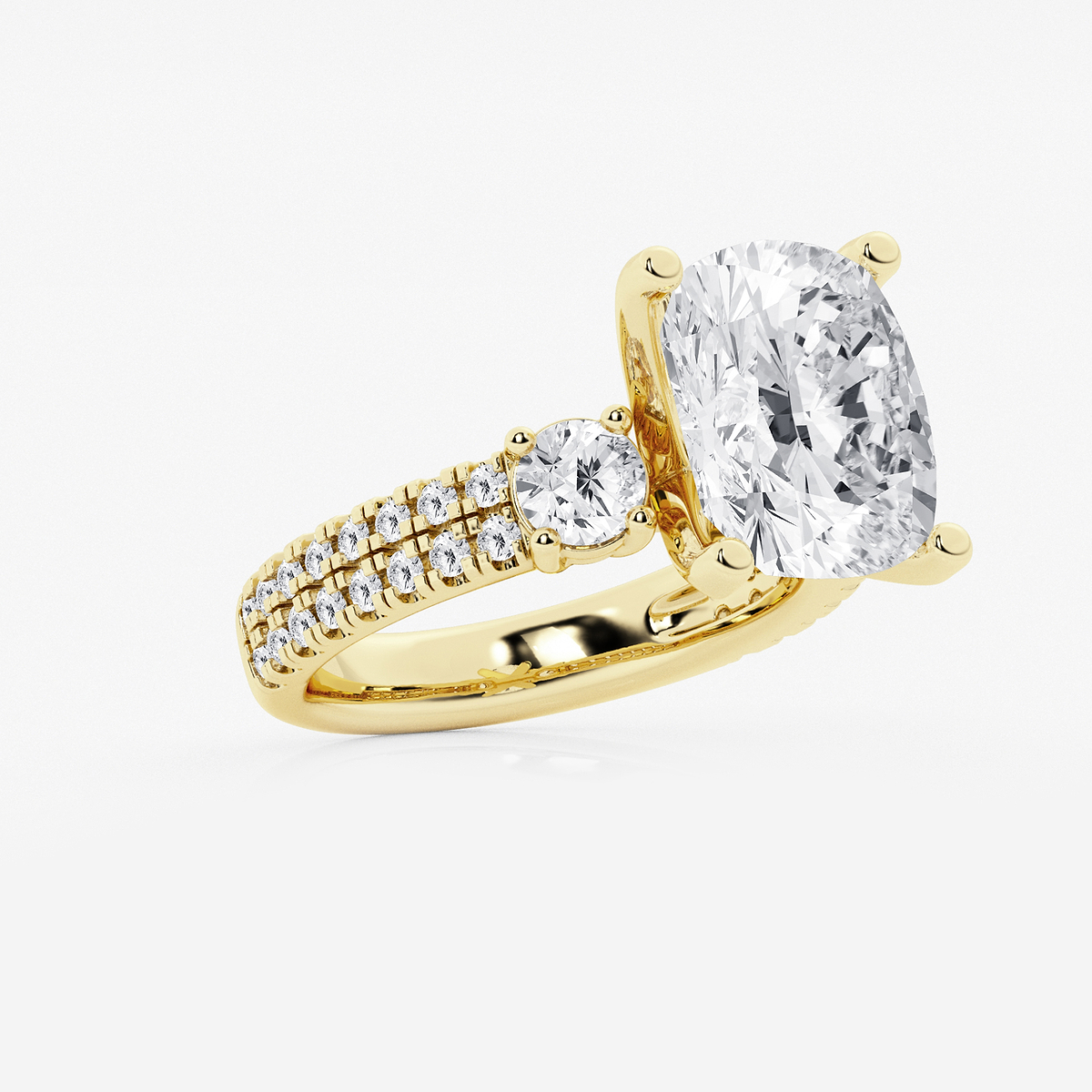 Additional Image 1 for  7 ctw Elongated Cushion Lab Grown Diamond Engagement Ring with Double Row Side Accents