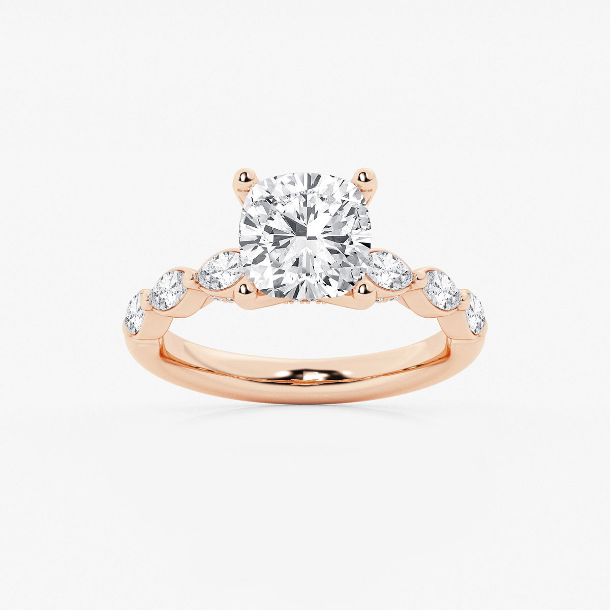 2 1/2 ctw Cushion Lab Grown Diamond Engagement Ring with Floating Marquise Side Accents