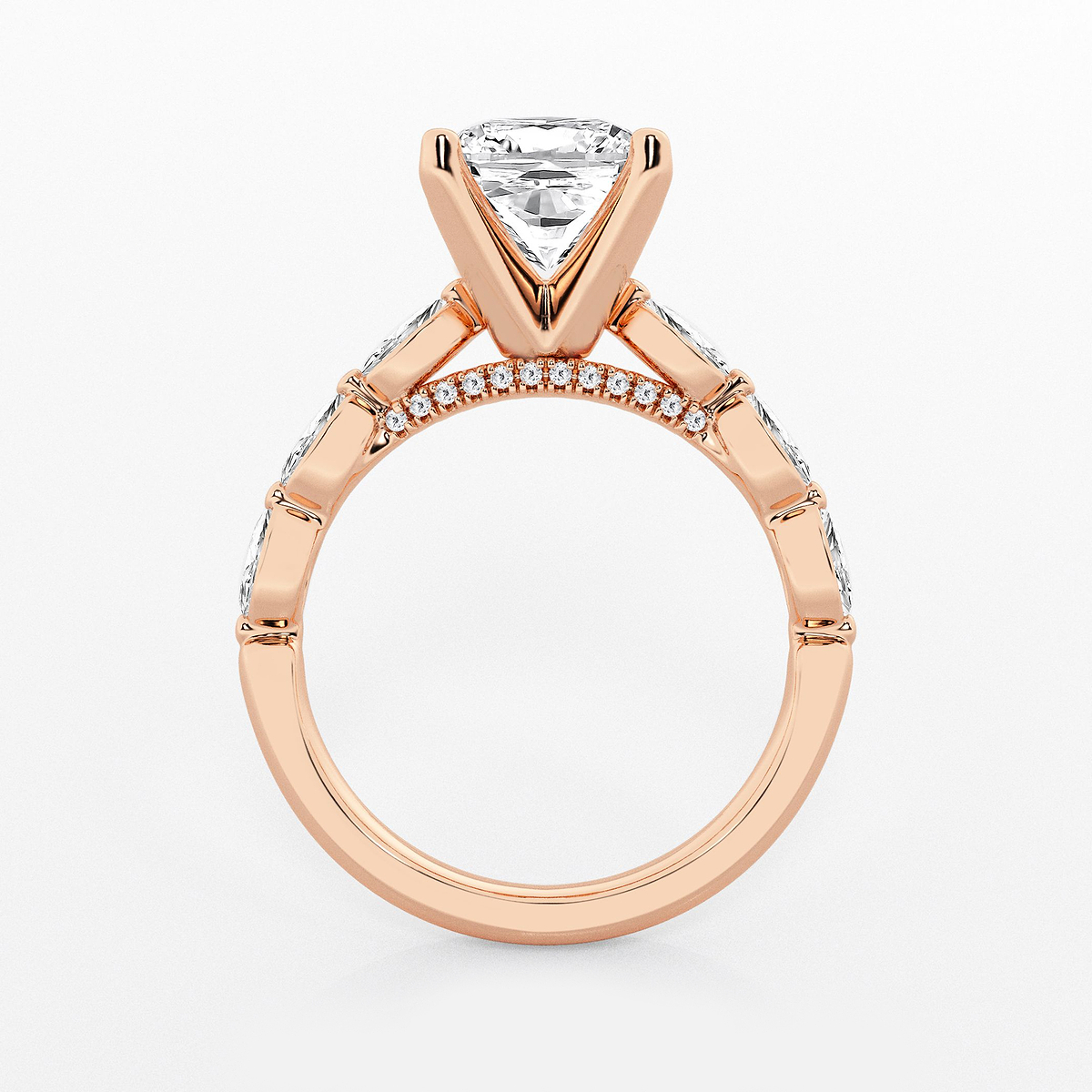 Additional Image 1 for  2 1/2 ctw Cushion Lab Grown Diamond Engagement Ring with Floating Marquise Side Accents