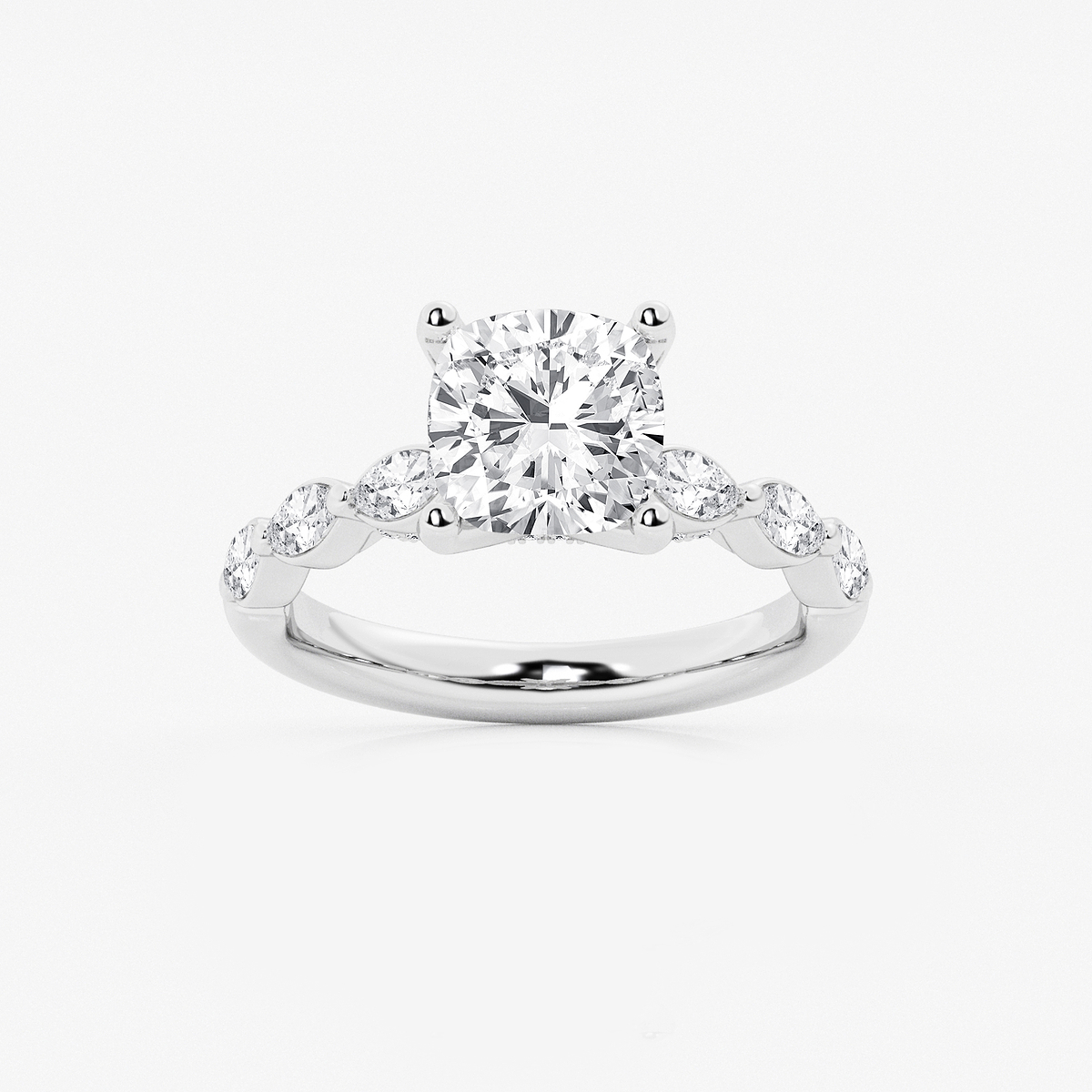 2 1/2 ctw Cushion Lab Grown Diamond Engagement Ring with Floating Marquise Side Accents