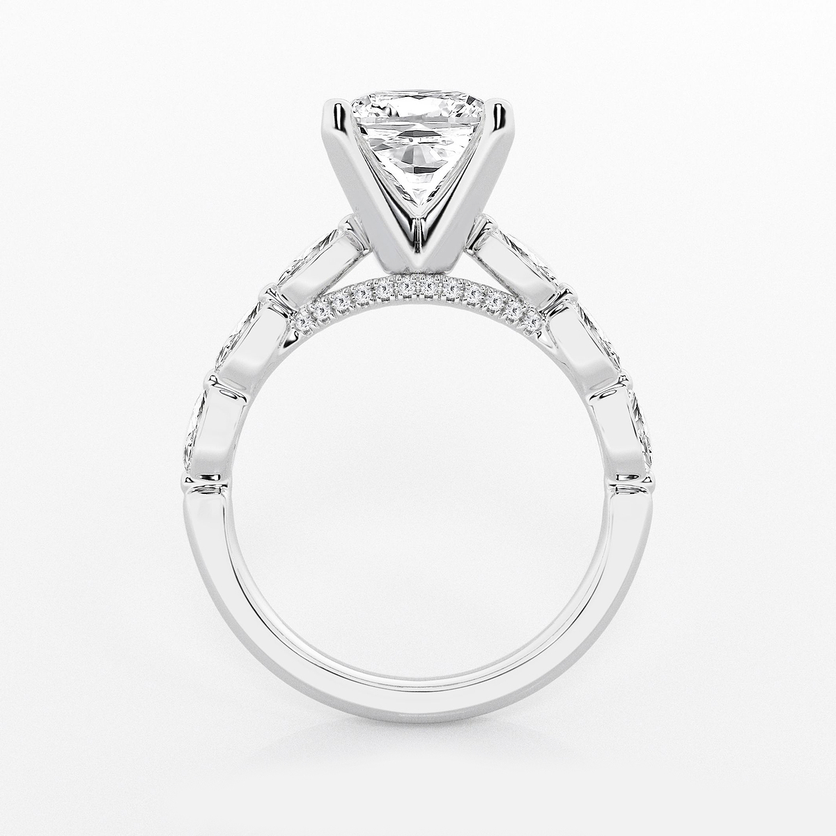 Additional Image 1 for  2 1/2 ctw Cushion Lab Grown Diamond Engagement Ring with Floating Marquise Side Accents