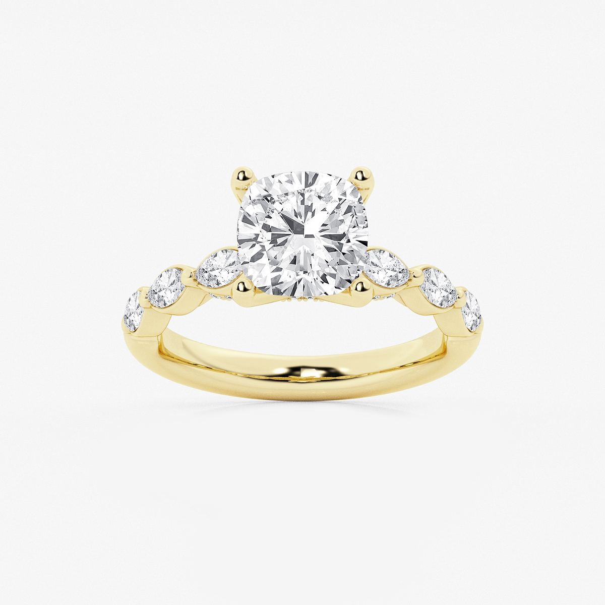 2 1/2 ctw Cushion Lab Grown Diamond Engagement Ring with Floating Marquise Side Accents