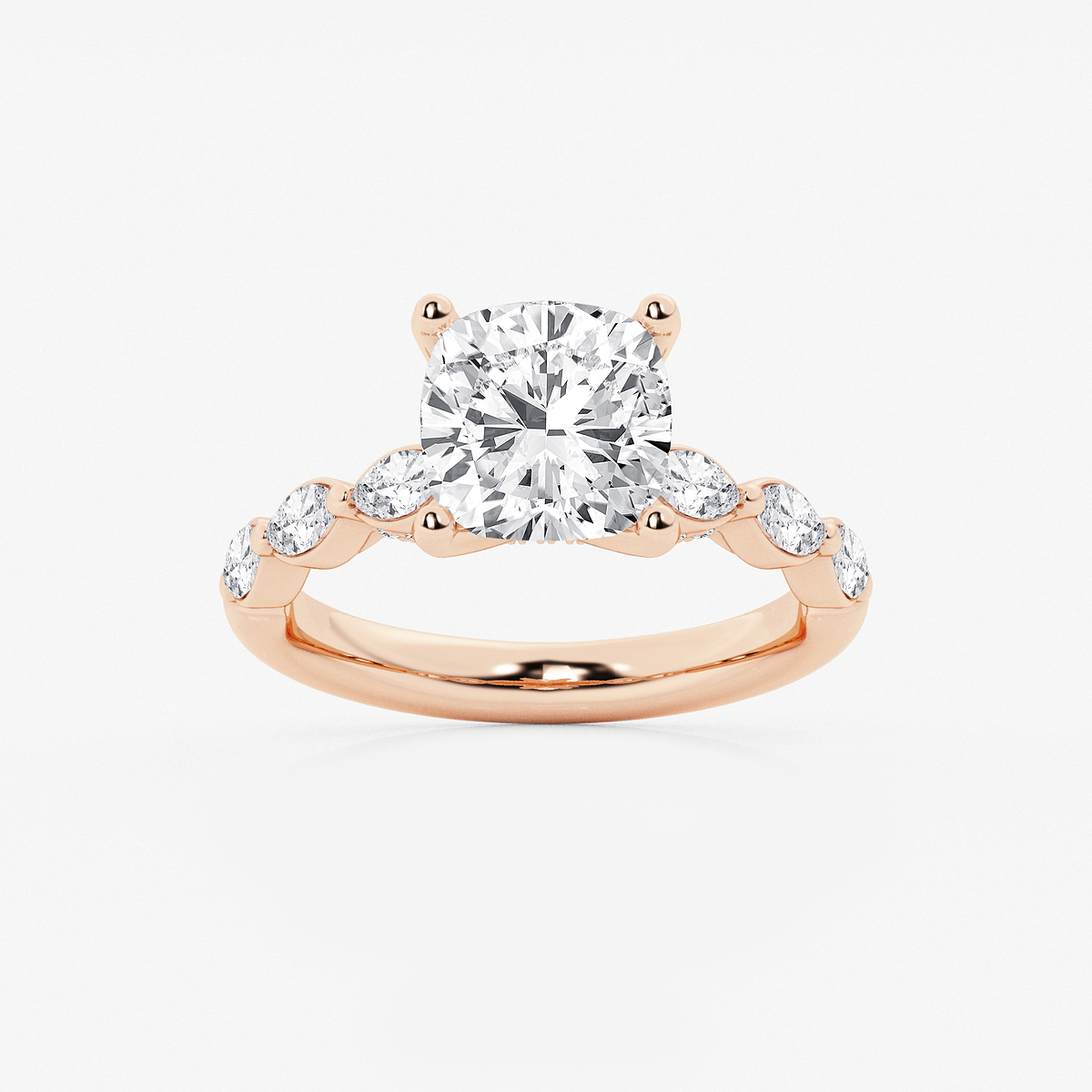 3 1/2 ctw Cushion Lab Grown Diamond Engagement Ring with Floating Marquise Side Accents