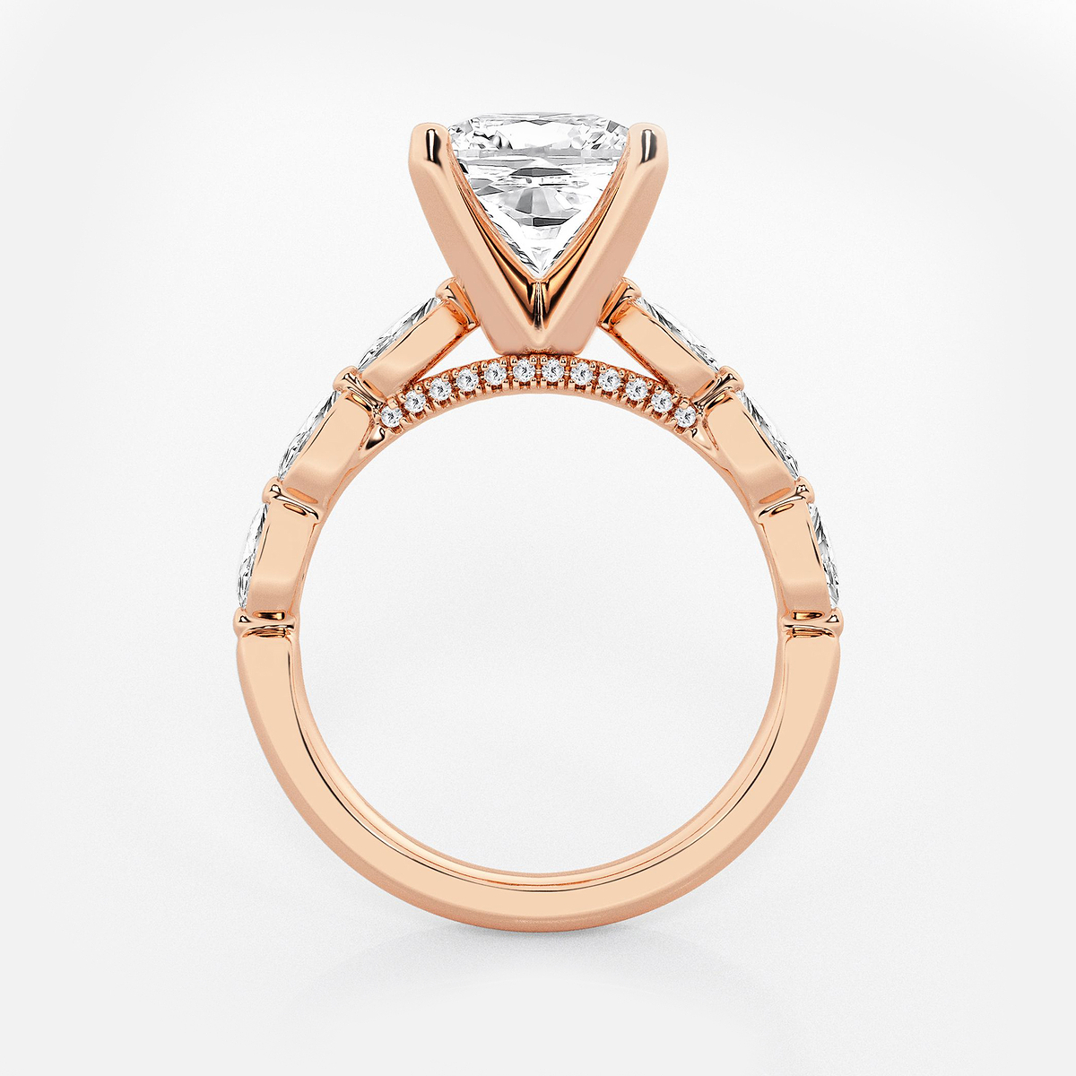 Additional Image 1 for  3 1/2 ctw Cushion Lab Grown Diamond Engagement Ring with Floating Marquise Side Accents