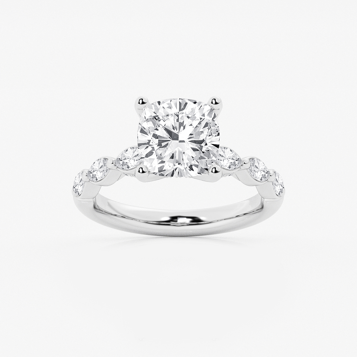 3 1/2 ctw Cushion Lab Grown Diamond Engagement Ring with Floating Marquise Side Accents