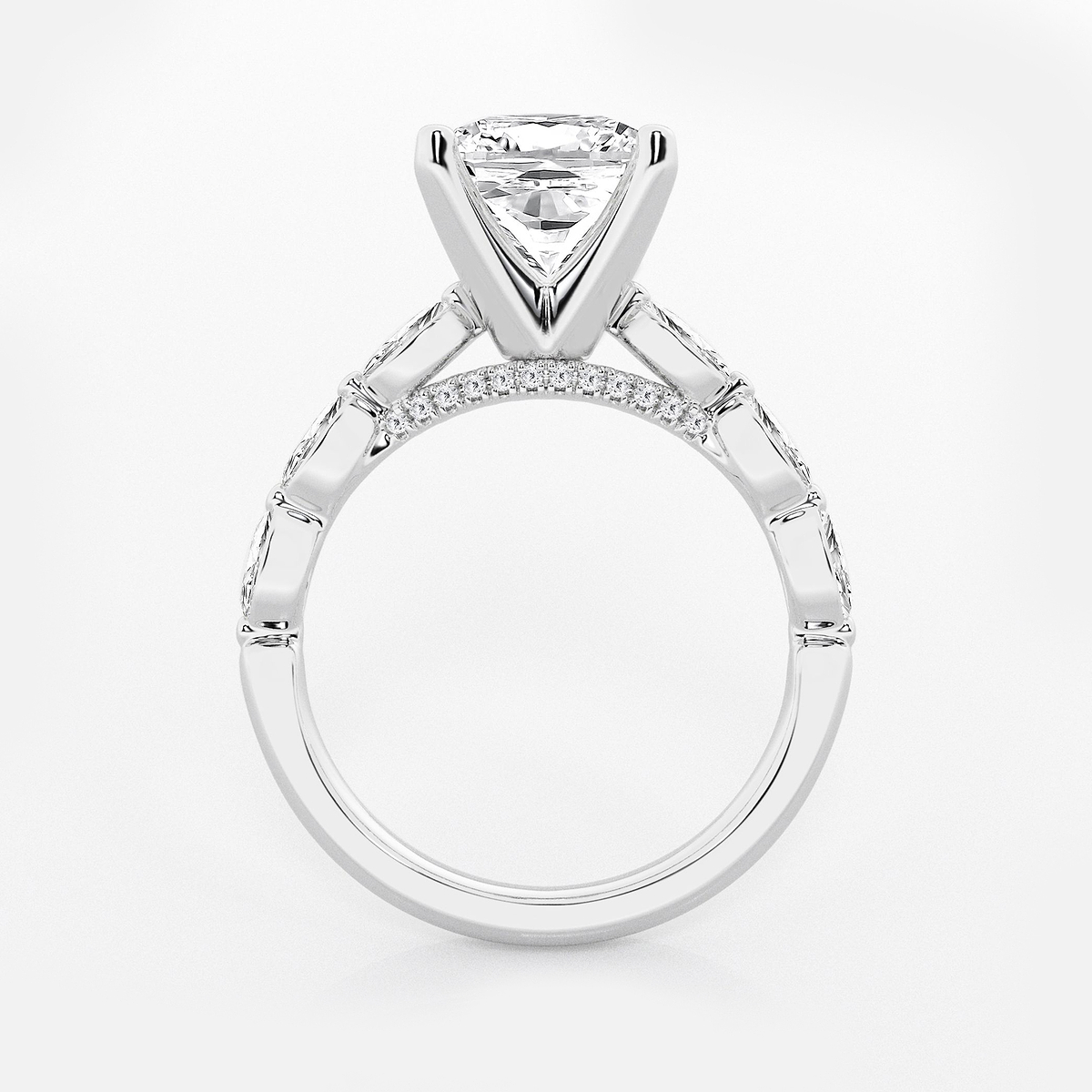 Additional Image 1 for  3 1/2 ctw Cushion Lab Grown Diamond Engagement Ring with Floating Marquise Side Accents