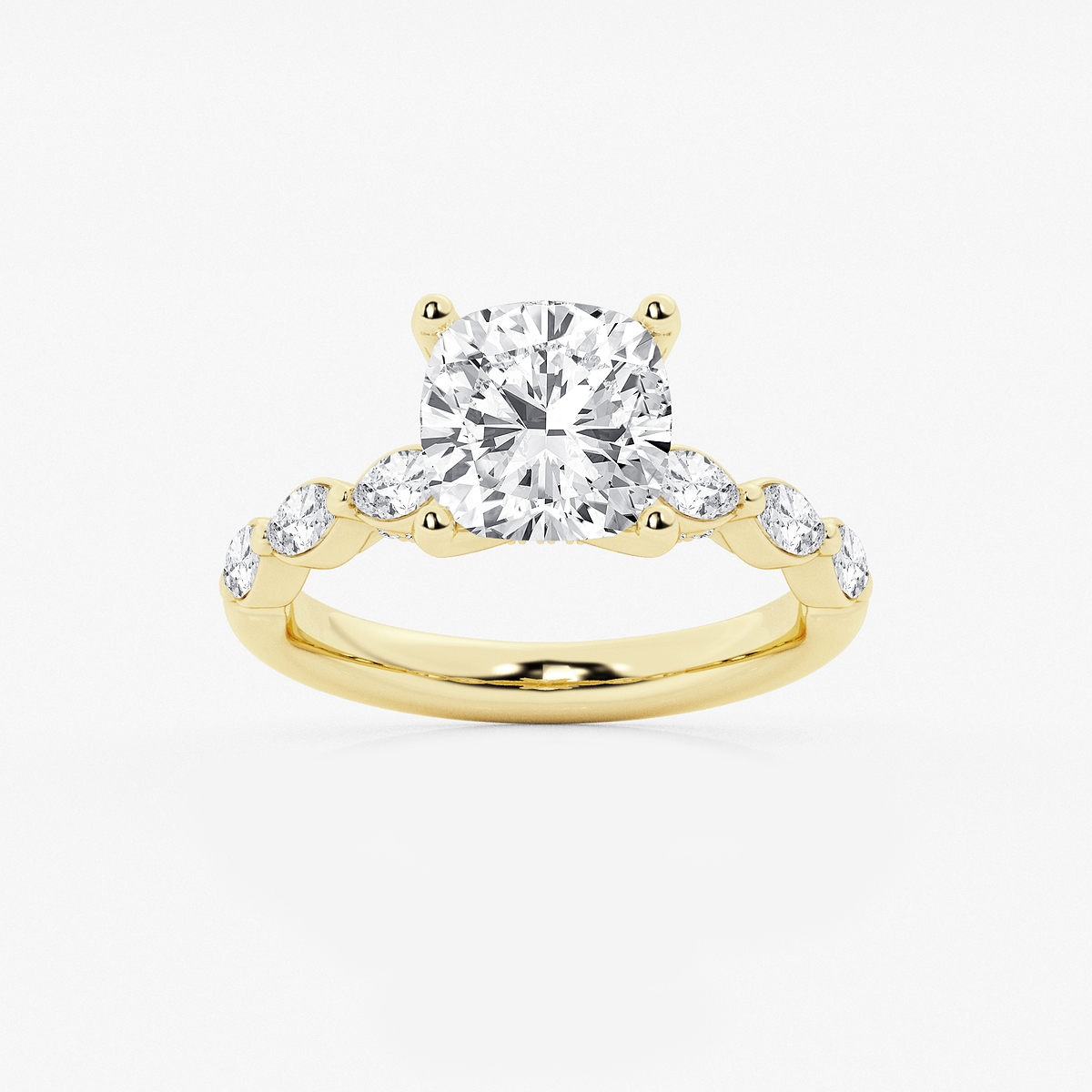 3 ctw Cushion Lab Grown Diamond Engagement Ring with Floating Marquise Side Accents